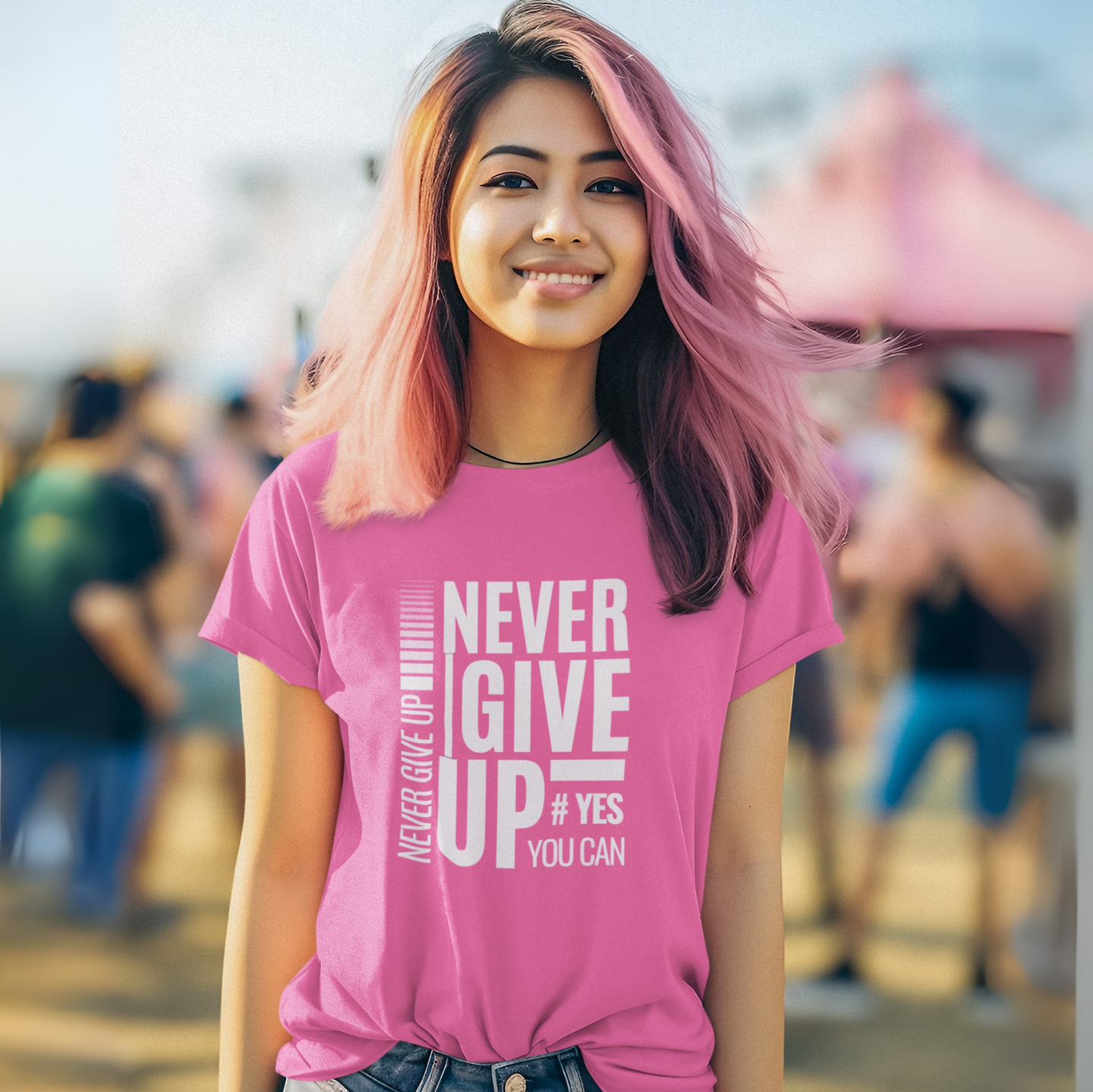 "NEVER GIVE UP" CUSTOM GRAPHIC T-SHIRT