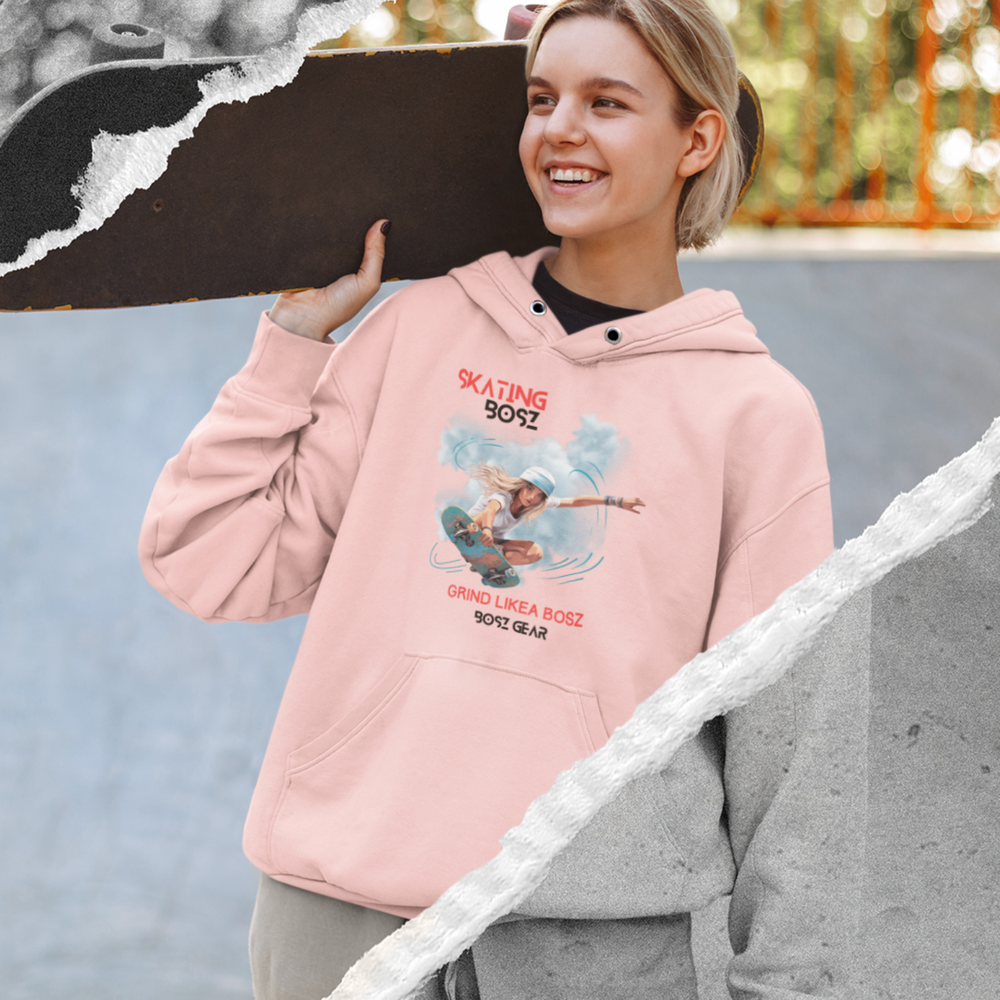 "SKATING BOSZ - GRIND LIKEA BOSZ" (GIRL 1) BOSZ GEAR HOODIE