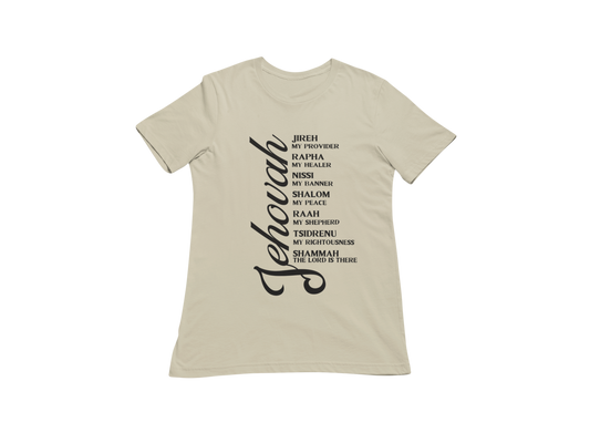 "JEHOVAH - HIS NAMES" CUSTOM GRAPHIC T-SHIRT (BLACK PRINT)