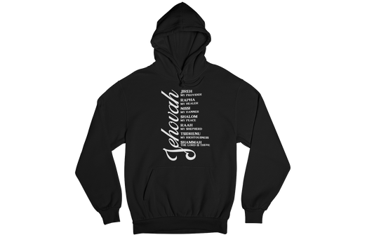 "JEHOVAH - HIS NAMES" CUSTOM GRAPHIC HOODIE (WHITE PRINT)