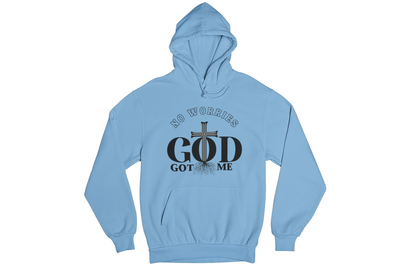 "NO WORRIES, GOD GOT ME" CUSTOM DESIGN HOODIE (BLACK PRINT)