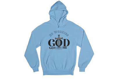 "NO WORRIES, GOD GOT ME" CUSTOM DESIGN HOODIE (BLACK PRINT)