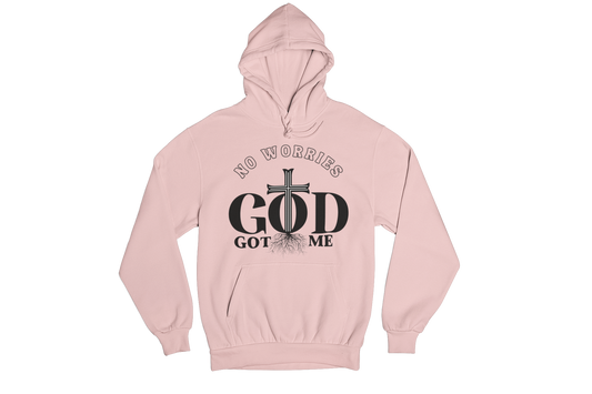 "NO WORRIES, GOD GOT ME" CUSTOM DESIGN HOODIE (BLACK PRINT)