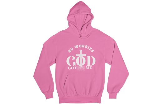 "NO WORRIES, GOD GOT ME" CUSTOM DESIGN HOODIE (WHITE PRINT)