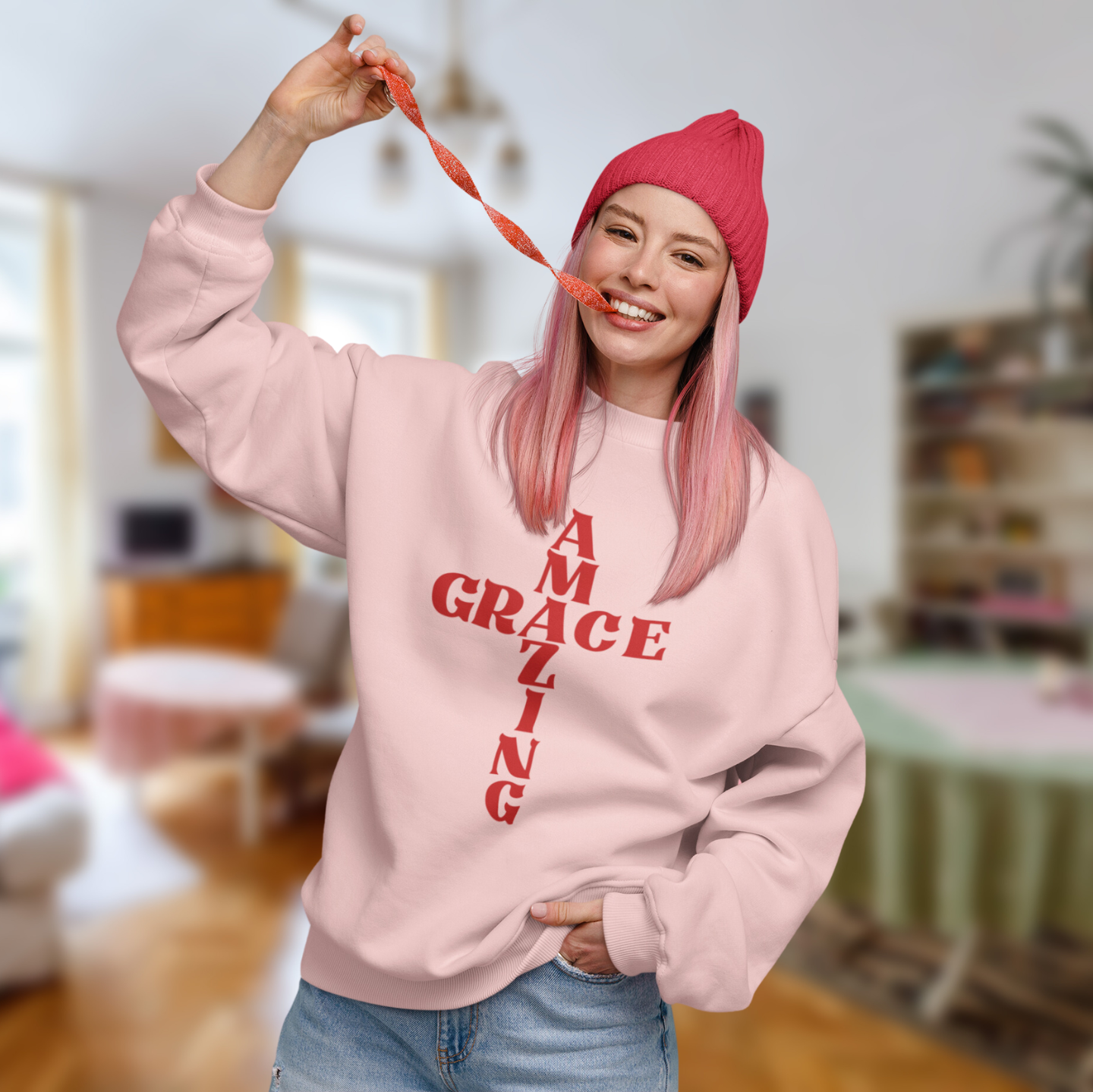 "AMAZING GRACE CROSS" CUSTOM DESIGN SWEATSHIRT