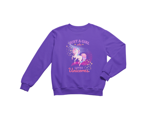 "JUST A GIRL WHO LOVES UNICORNS" CUSTOM GRAPHIC SWEATSHIRT