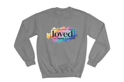 "LOVED" ROMANS 5:8" GRAPHIC PRINT