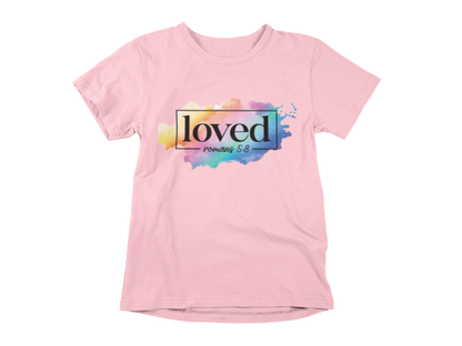 "LOVED" ROMANS 5:8" GRAPHIC PRINT