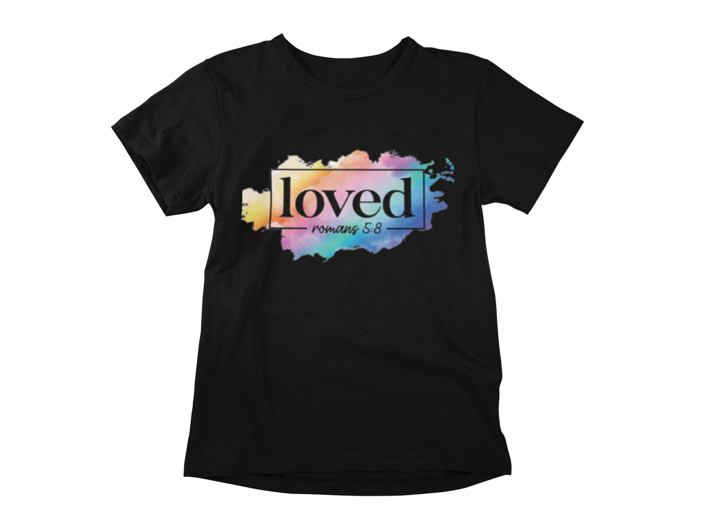 "LOVED" ROMANS 5:8" GRAPHIC PRINT