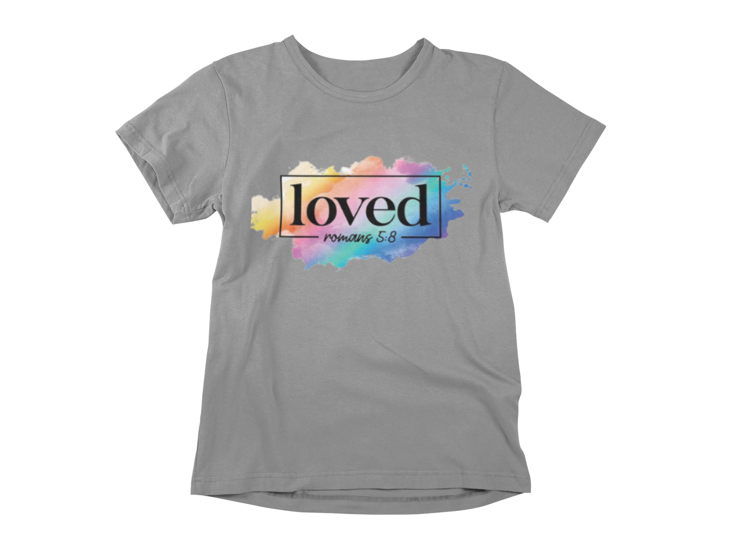 "LOVED" ROMANS 5:8" GRAPHIC PRINT