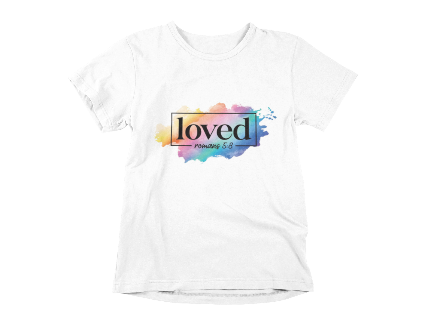 "LOVED" ROMANS 5:8" GRAPHIC PRINT