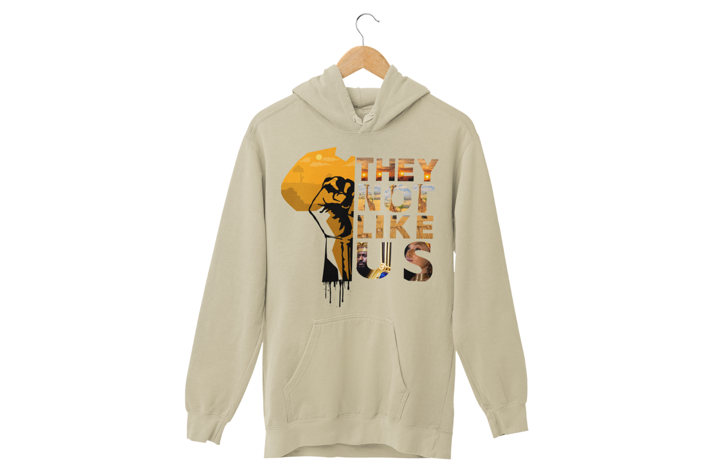 "THEY NOT LIKE US" (GOLD AFRICA) CUSTOM GRAPHIC HOODIE